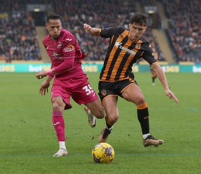 100224 - Hull City v Swansea City - Sky Bet Championship - Ronald of Swansea and Ryan Giles of Hull City