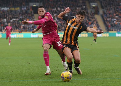 100224 - Hull City v Swansea City - Sky Bet Championship - Ronald of Swansea and Ryan Giles of Hull City