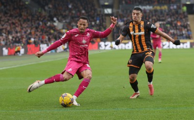 100224 - Hull City v Swansea City - Sky Bet Championship - Ronald of Swansea and Anass Zaroury of Hull City