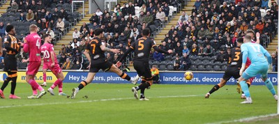 100224 - Hull City v Swansea City - Sky Bet Championship - Liam Cullen  of Swansea scores the 1st goal from a long shot