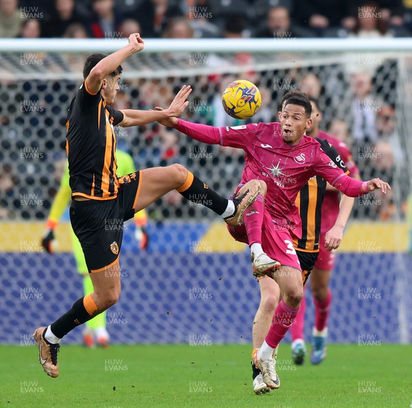 100224 - Hull City v Swansea City - Sky Bet Championship - Ronald of Swansea and Ryan Giles of Hull City