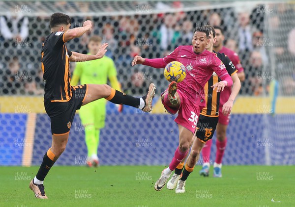 100224 - Hull City v Swansea City - Sky Bet Championship - Ronald of Swansea and Ryan Giles of Hull City