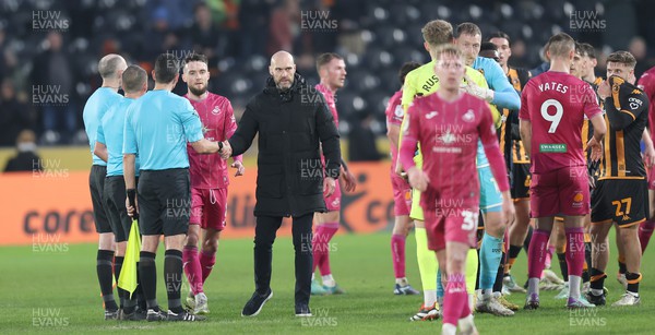 100224 - Hull City v Swansea City - Sky Bet Championship - Head Coach Luke Williams  of Swansea with refs at the end of the match