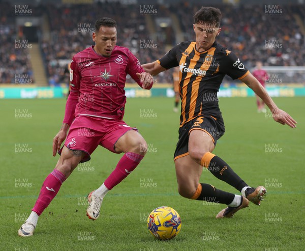 100224 - Hull City v Swansea City - Sky Bet Championship - Ronald of Swansea and Ryan Giles of Hull City