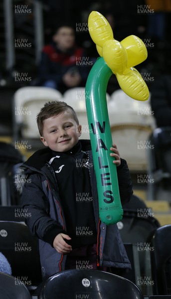 221218 - Hull City v Swansea City - Sky Bet Championship - A young Welsh fan holds up a daffodil 