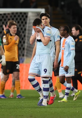 240126 - Hull City v Swansea City - Sky Bet Championship - Zan Vipotnik of Swansea shows disappointment at the end of the match
