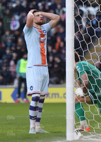 240126 - Hull City v Swansea City - Sky Bet Championship - Zan Vipotnik of Swansea rues an easy missed chance
