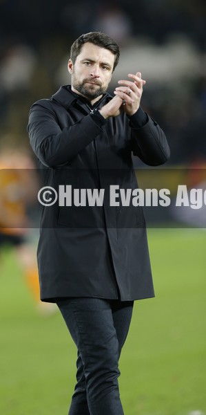 290122 - Hull City v Swansea City - Sky Bet Championship - Head Coach Russell Martin  of Swansea applauds the fans at the end of the game