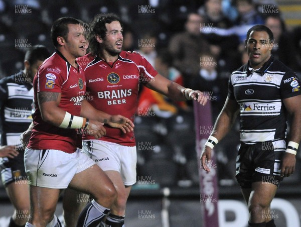 17.07.09 - Hull v Celtic Crusaders - engage Super League -  Crusaders Jason Chan, left is congratulated by team mate Mark Dalle Cort after scoring. 