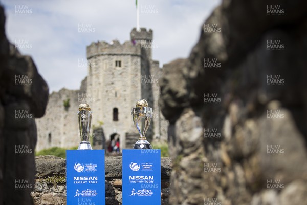 100517 - ICC Champions Trophy - Picture shows the ICC trophy and Women's World Cup at Cardiff Castle