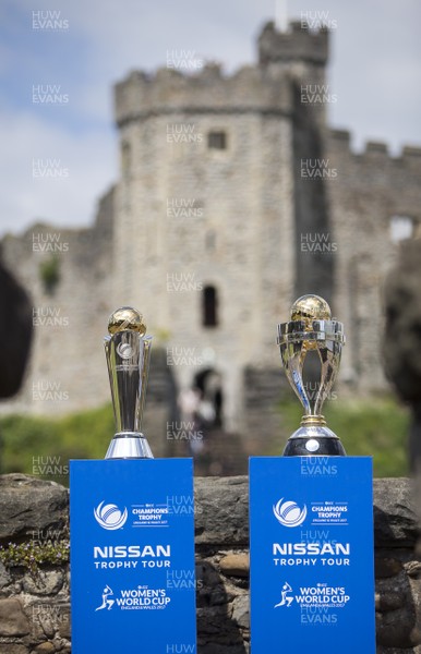 100517 - ICC Champions Trophy - Picture shows the ICC trophy and Women's World Cup at Cardiff Castle