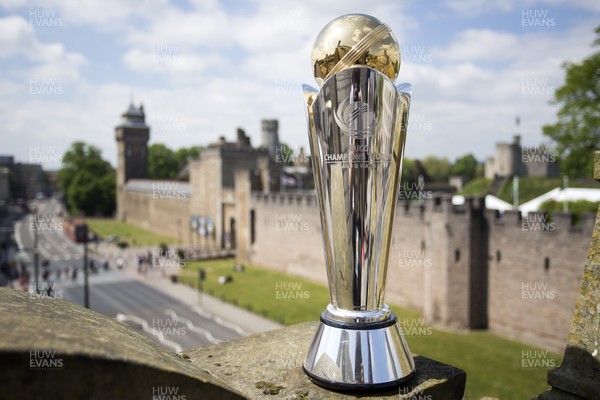 100517 - ICC Champions Trophy - Picture shows the ICC trophy over looking Cardiff Castle