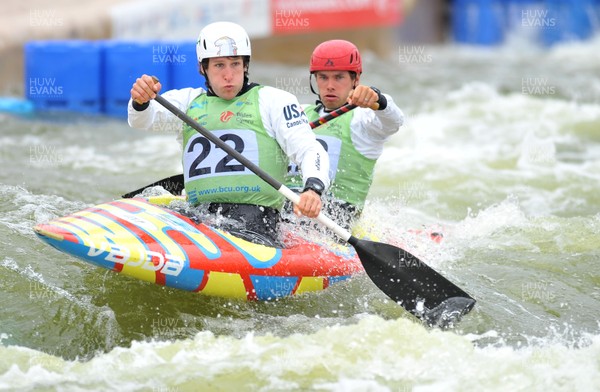 100612 - ICF_Canoe_Slalom_Cardiff - Pictured are American athletes Devin McEwan, (left) and Casey Eichfeld during the Canoe Double C2 Men semi final race at the  Canoe Slalom World Cup 1, Cardiff - 