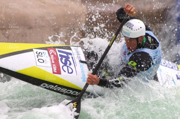 220613 - ICF Canoe Slalom World Cup Day 2-Pictured is Luka Bozic of Slovenia in the C1 Mens Finals at the Canoe Slalom World Cup, Cardiff International White Water Centre