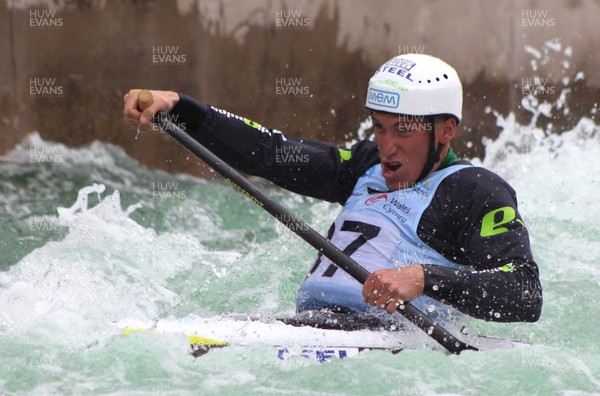 220613 - ICF Canoe Slalom World Cup Day 2-Pictured is Luka Bozic of Slovenia in the C1 Mens Finals at the Canoe Slalom World Cup, Cardiff International White Water Centre