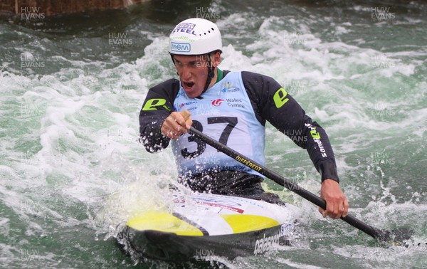 220613 - ICF Canoe Slalom World Cup Day 2-Pictured is Luka Bozic of Slovenia in the C1 Mens Finals at the Canoe Slalom World Cup, Cardiff International White Water Centre