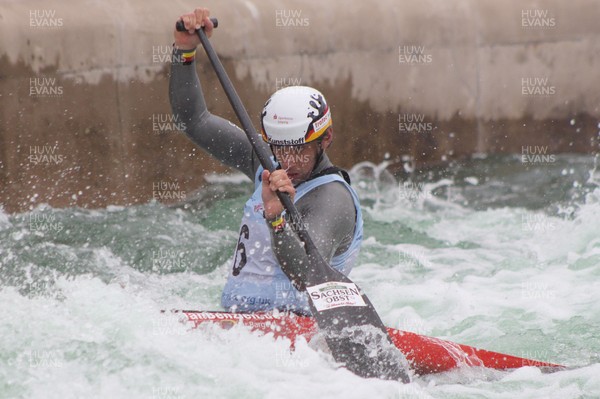 220613 - ICF Canoe Slalom World Cup Day 2-Pictured is Jan Benzien of Germany in the C1 Mens Finals at the Canoe Slalom World Cup, Cardiff International White Water Centre