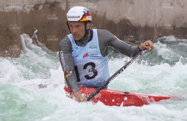 220613 - ICF Canoe Slalom World Cup Day 2-Pictured is Franz Anton of Germany in the C1 Mens Finals at the Canoe Slalom World Cup, Cardiff International White Water Centre