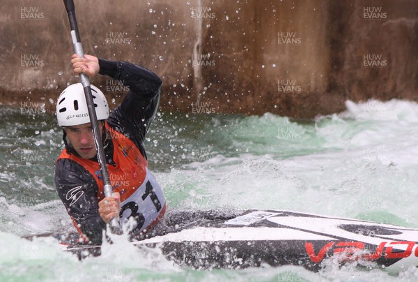 220613 - ICF Canoe Slalom World Cup Day 2-Pictured is Pavel Eygel in the K1 Mens Finals at the Canoe Slalom World Cup, Cardiff International White Water Centre