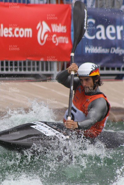 220613 - ICF Canoe Slalom World Cup Day 2-Pictured is Hannes Aigner of Germany in the K1 Mens Finals at the Canoe Slalom World Cup, Cardiff International White Water Centre