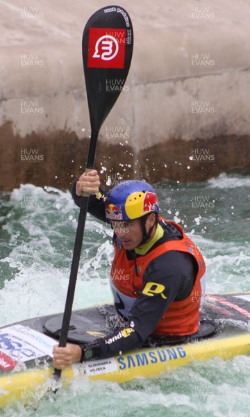 220613 - ICF Canoe Slalom World Cup Day 2-Pictured is Peter Kauzer in the K1 Mens Finals at the Canoe Slalom World Cup, Cardiff International White Water Centre