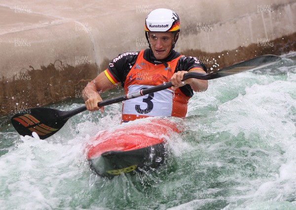 220613 - ICF Canoe Slalom World Cup Day 2-Pictured is Sebastian Schubert of Germany in the K1 Mens Finals at the Canoe Slalom World Cup, Cardiff International White Water Centre