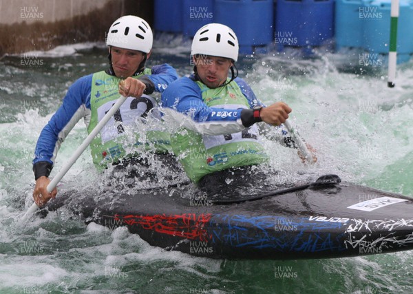 230613 - ICF Canoe Slalom World Cup Day 3-Tomas Kucera and Jan Batik in the C2 Mens Double Final at the Canoe Slalom World Cup, Cardiff International White Water Centre