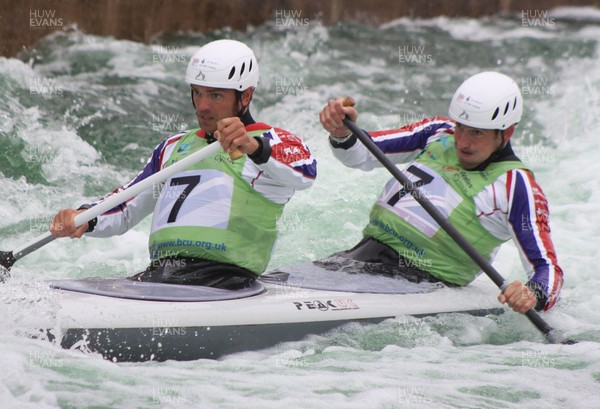 230613 - ICF Canoe Slalom World Cup Day 3-Timothy Baillie and Etienne Stott in the C2 Mens Double Final at the Canoe Slalom World Cup, Cardiff International White Water Centre