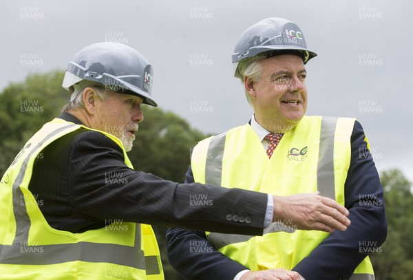 230617 - Picture shows Celtic Manor owner Sir Terry Matthews and First Minister Carwyn Jones at the site of the new International Convention Centre Wales at the Celtic Manor Resort Once complete in 2019, ICC Wales will provide total floor space for meetings, conferences, exhibitions and events An 837 million pound joint venture between Celtic Manor and Welsh Government