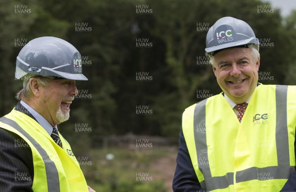 230617 - Picture shows Celtic Manor owner Sir Terry Matthews and First Minister Carwyn Jones at the site of the new International Convention Centre Wales at the Celtic Manor Resort Once complete in 2019, ICC Wales will provide total floor space for meetings, conferences, exhibitions and events An 837 million pound joint venture between Celtic Manor and Welsh Government