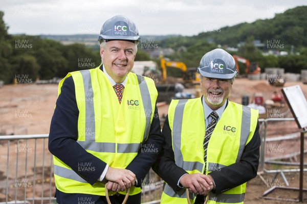 230617 - Picture shows Celtic Manor owner Sir Terry Matthews and First Minister Carwyn Jones at the site of the new International Convention Centre Wales at the Celtic Manor Resort Once complete in 2019, ICC Wales will provide total floor space for meetings, conferences, exhibitions and events An 837 million pound joint venture between Celtic Manor and Welsh Government