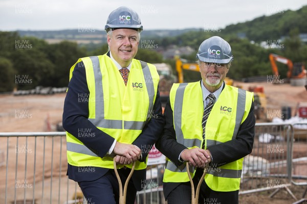 230617 - Picture shows Celtic Manor owner Sir Terry Matthews and First Minister Carwyn Jones at the site of the new International Convention Centre Wales at the Celtic Manor Resort Once complete in 2019, ICC Wales will provide total floor space for meetings, conferences, exhibitions and events An 837 million pound joint venture between Celtic Manor and Welsh Government