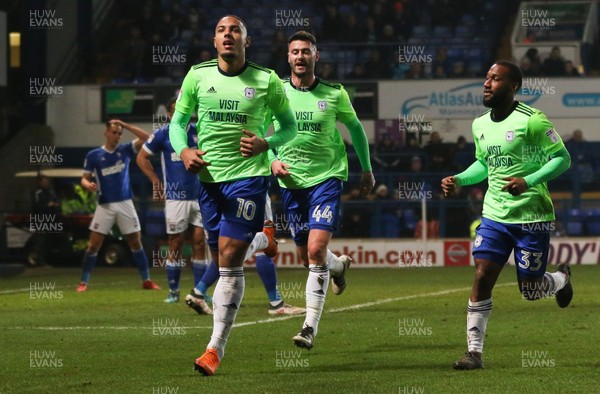 210218 - Ipswich Town v Cardiff City, Sky Bet Championship - Kenneth Zohore of Cardiff City celebrates after scoring goal