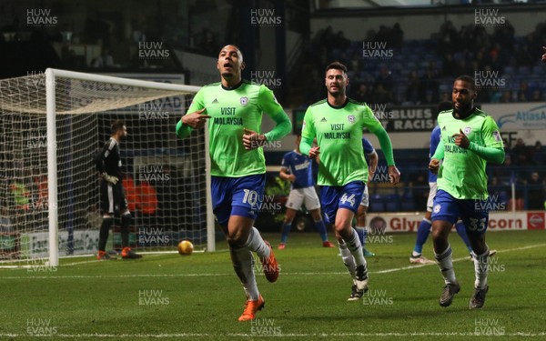 210218 - Ipswich Town v Cardiff City, Sky Bet Championship - Kenneth Zohore of Cardiff City celebrates after scoring goal
