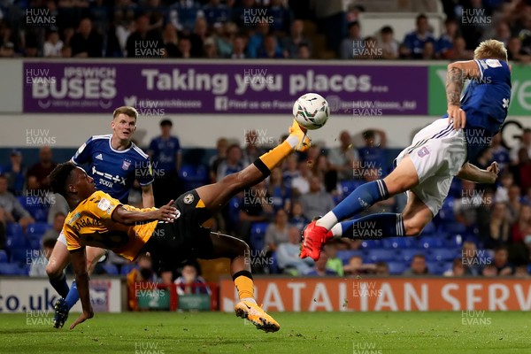 100821 - Ipswich Town v Newport County - Carabao Cup - Timmy Abraham of Newport County attempts a overhead kick on goal