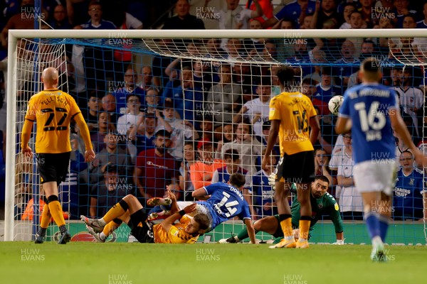 100821 - Ipswich Town v Newport County - Carabao Cup - Nick Townsend of Newport County saves a shot by Armando Dobra of Ipswich Town