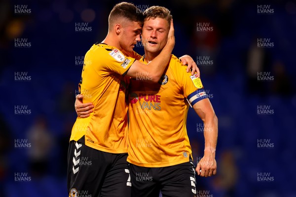100821 - Ipswich Town v Newport County - Carabao Cup - Lewis Collins and James Clarke of Newport County celebrate the 0-1 win