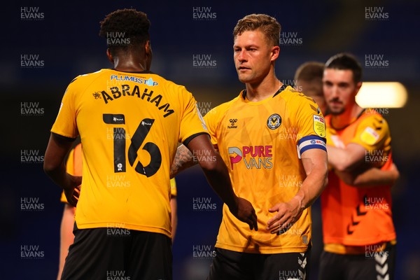 100821 - Ipswich Town v Newport County - Carabao Cup - James Clarke of Newport County celebrates the 0-1 win with Timmy Abraham