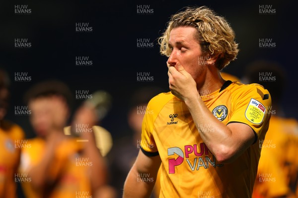 100821 - Ipswich Town v Newport County - Carabao Cup - Aaron Lewis of Newport County covers his mouth as they win 0-1