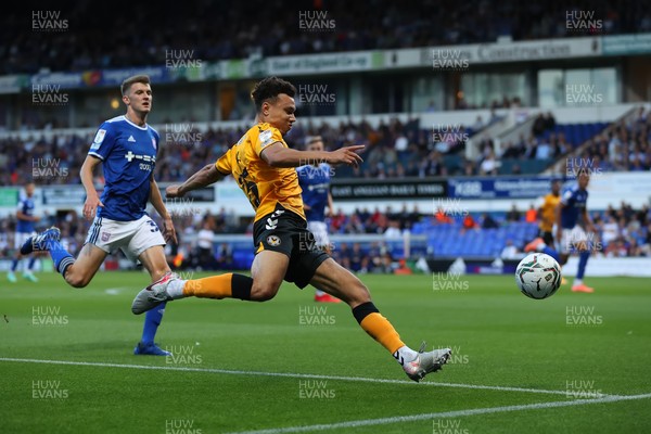 100821 - Ipswich Town v Newport County - Carabao Cup - Louis Hall of Newport County crosses the ball