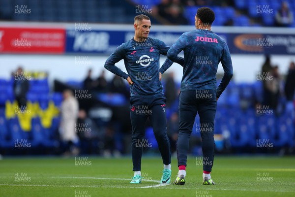 111123 - Ipswich Town v Swansea City - Sky Bet Championship - Jerry Yates of Swansea City and Ben Cabango of Swansea City chat before the match against Ipswich