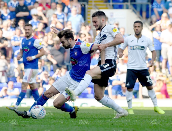 220419 - Ipswich Town v Swansea City - Sky Bet Championship - Gwion Edwards of Ipswich Town and Matt Grimes of Swansea City