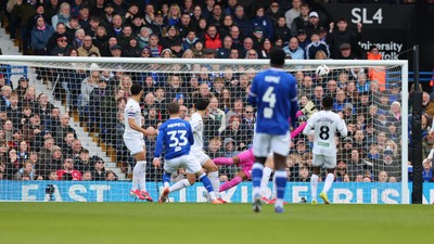 280226 - Ipswich Town v Swansea City - Sky Bet Championship - Anis Mehmeti of Ipswich Town scores the opening goal for Ipswich Town 