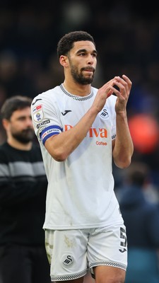 280226 - Ipswich Town v Swansea City - Sky Bet Championship - Ben Cabango of Swansea City applauding fans at the end of the game 