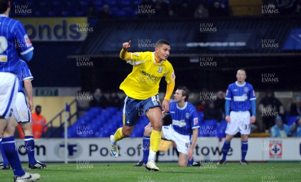 13.12.08 - Championship Football Ipswich Town v Cardiff City  Cardiff City's Jay Bothroyd (C) turns to celebrate his opening goal (0-1)  