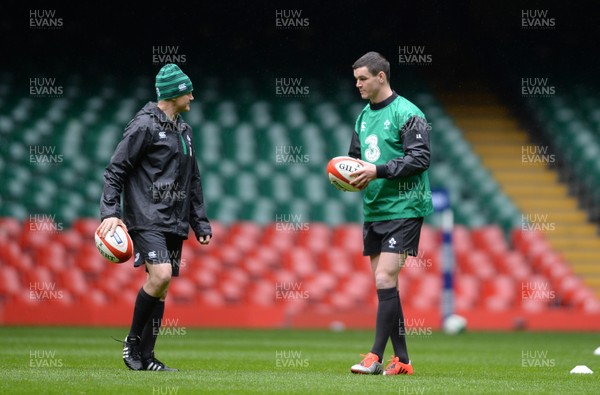 130315 - Ireland Rugby Training -Joe Schmidt and Jonny Sexton during training