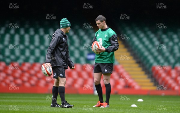 130315 - Ireland Rugby Training -Joe Schmidt and Jonny Sexton during training