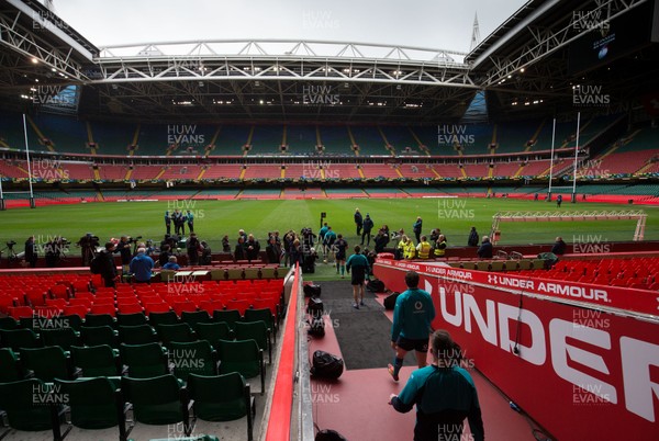 150319 - Ireland Rugby Captains Run, Principality Stadium - Irish players walk out for a training session under an open roof at the Principality Stadium ahead of the Six Nations match against Wales tomorrow