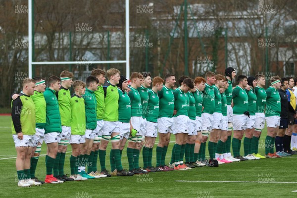 310318 - Ireland U18 v Italy U18, U18s Six Nations Festival, Ystrad Mynach - The Ireland team line up for the anthems at the start of the match