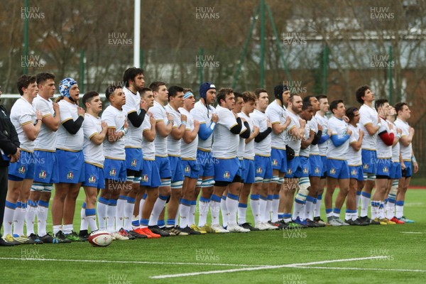 310318 - Ireland U18 v Italy U18, U18s Six Nations Festival, Ystrad Mynach - The Italy team line up for the anthems at the start of the match